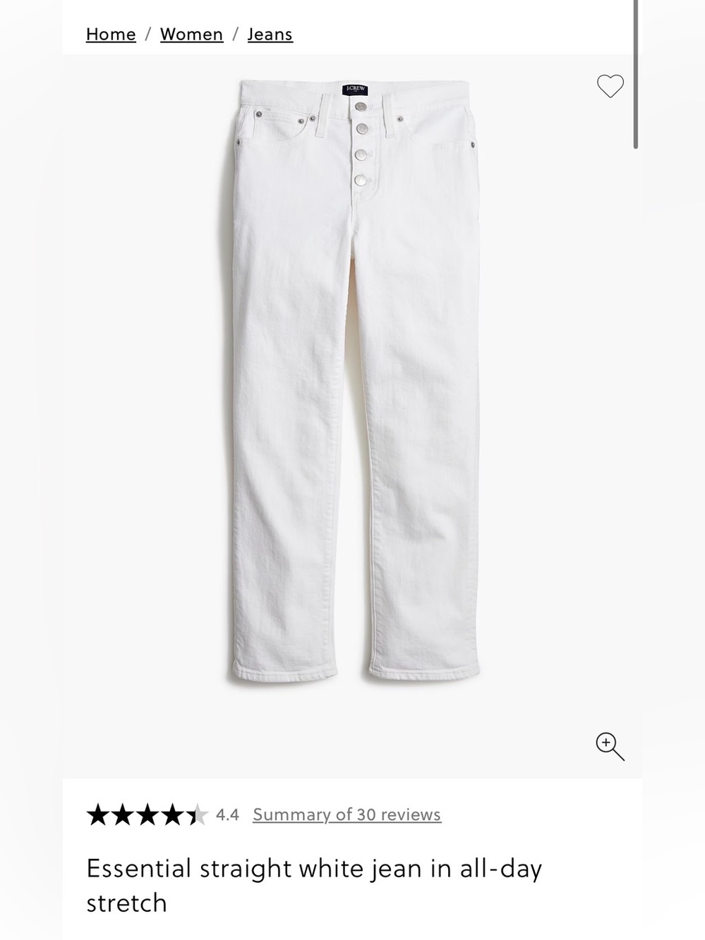 J. Crew Essential Straight White High-Rise Button-Fly Jeans